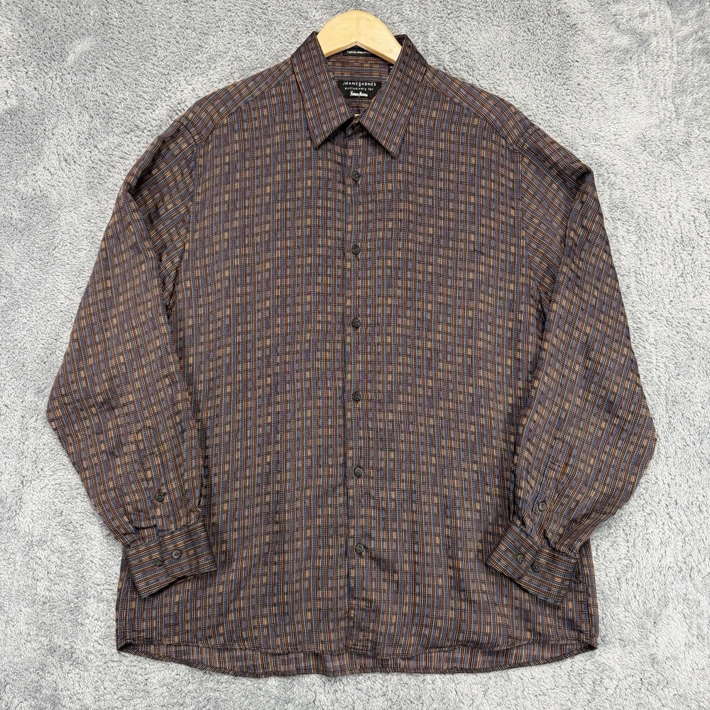 Jhane Barnes Shirt Mens‎ L Multicolor Geometric Woven Acetate Viscose Button Up
